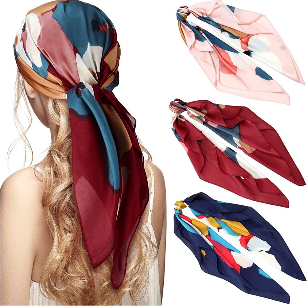 Satin Square Scarves Neck Hair Head Scarf 2 for 30